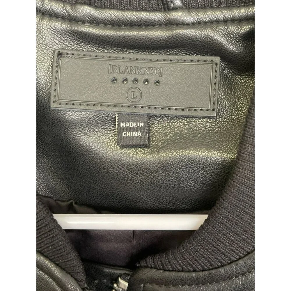 Blank NYC Black Vegan Faux Leather Bomber Jacket Sz Large NWT